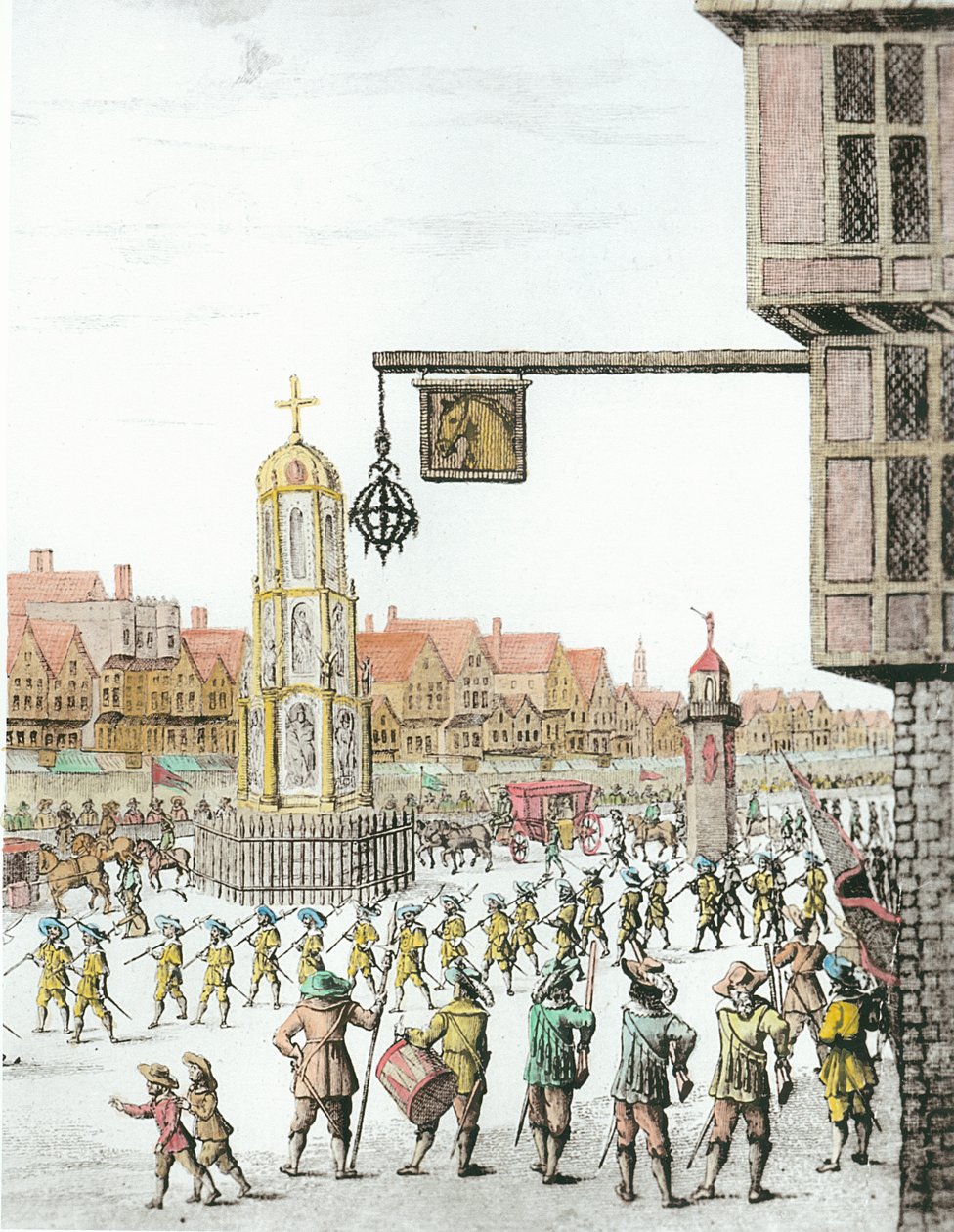 De Processie van Marie de Medici langs Cheapside, 1638, uitgegeven door William Herbert (1771-1851) en Robert Wilkinson (fl.1785-1825) 1809 (detail) (latere inkleuring) door English School