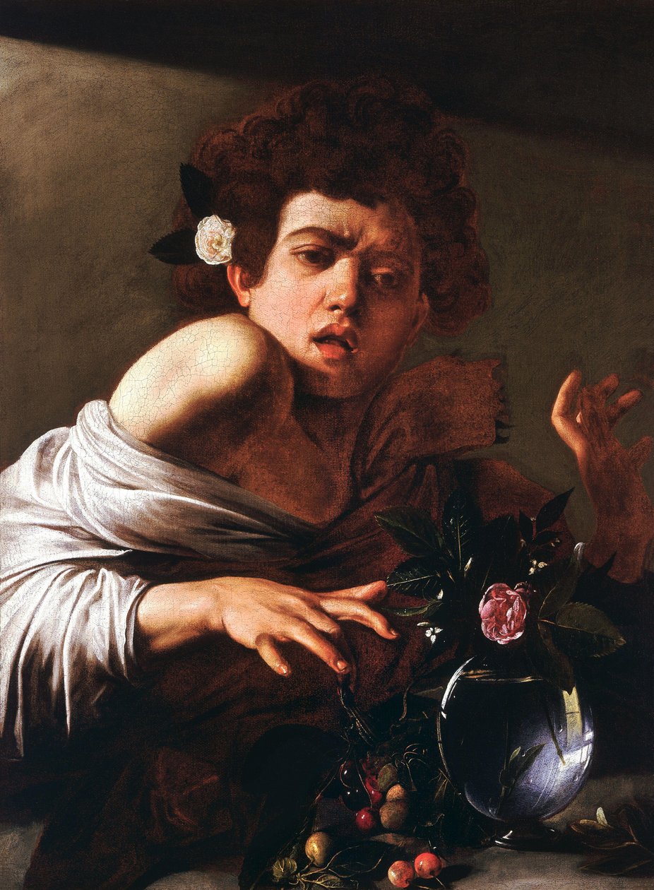Jongen gebeten door een hagedis door Michelangelo Merisi Caravaggio