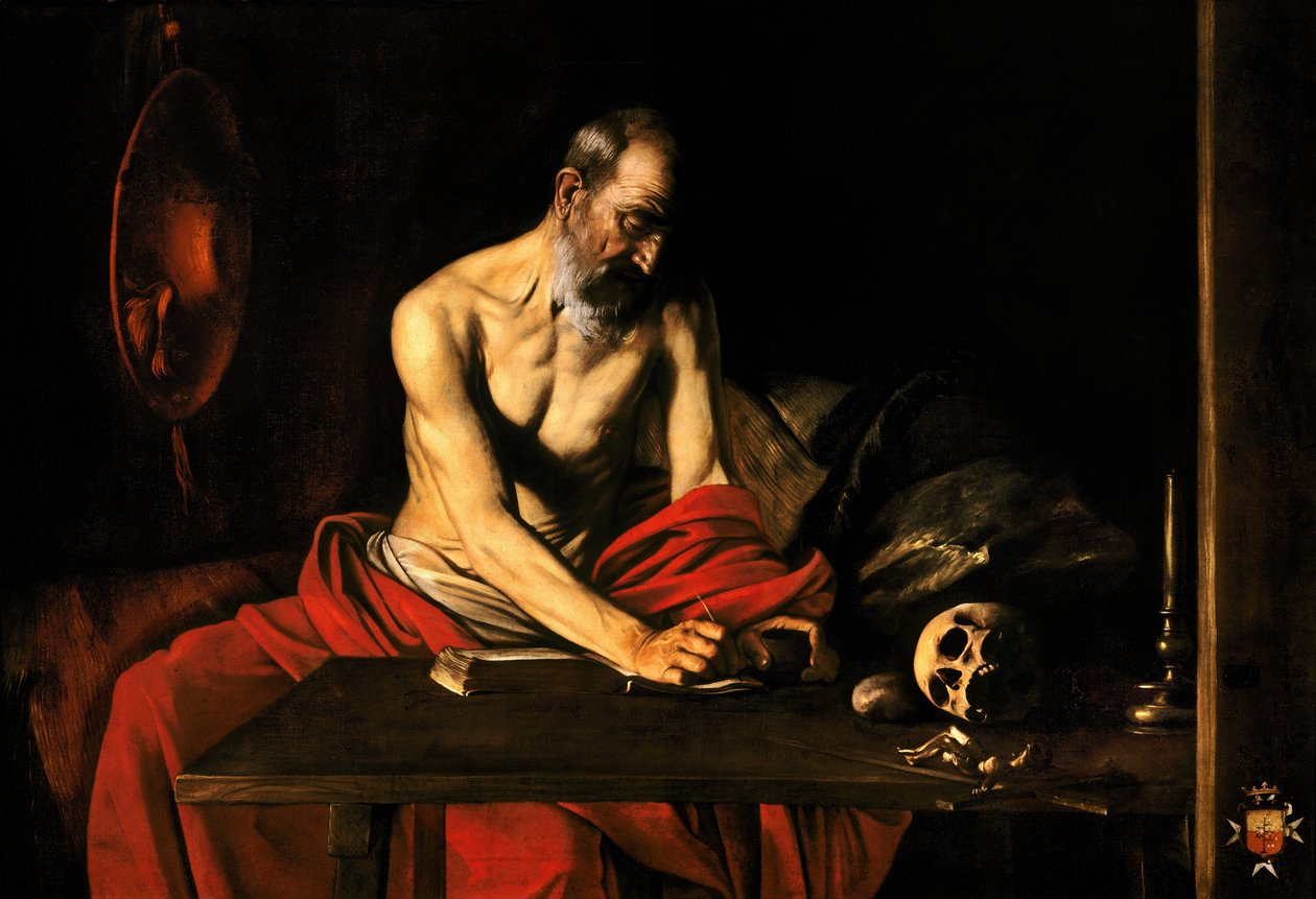 Sint Hiëronymus schrijft door Michelangelo Merisi Caravaggio