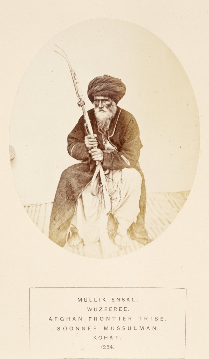Mullik Ensal, Wuzeeree stamman van de Afghaanse grensstam, Kohat, uit The People of India, door J. Forbes Watson, uitgegeven 1868 door English Photographer