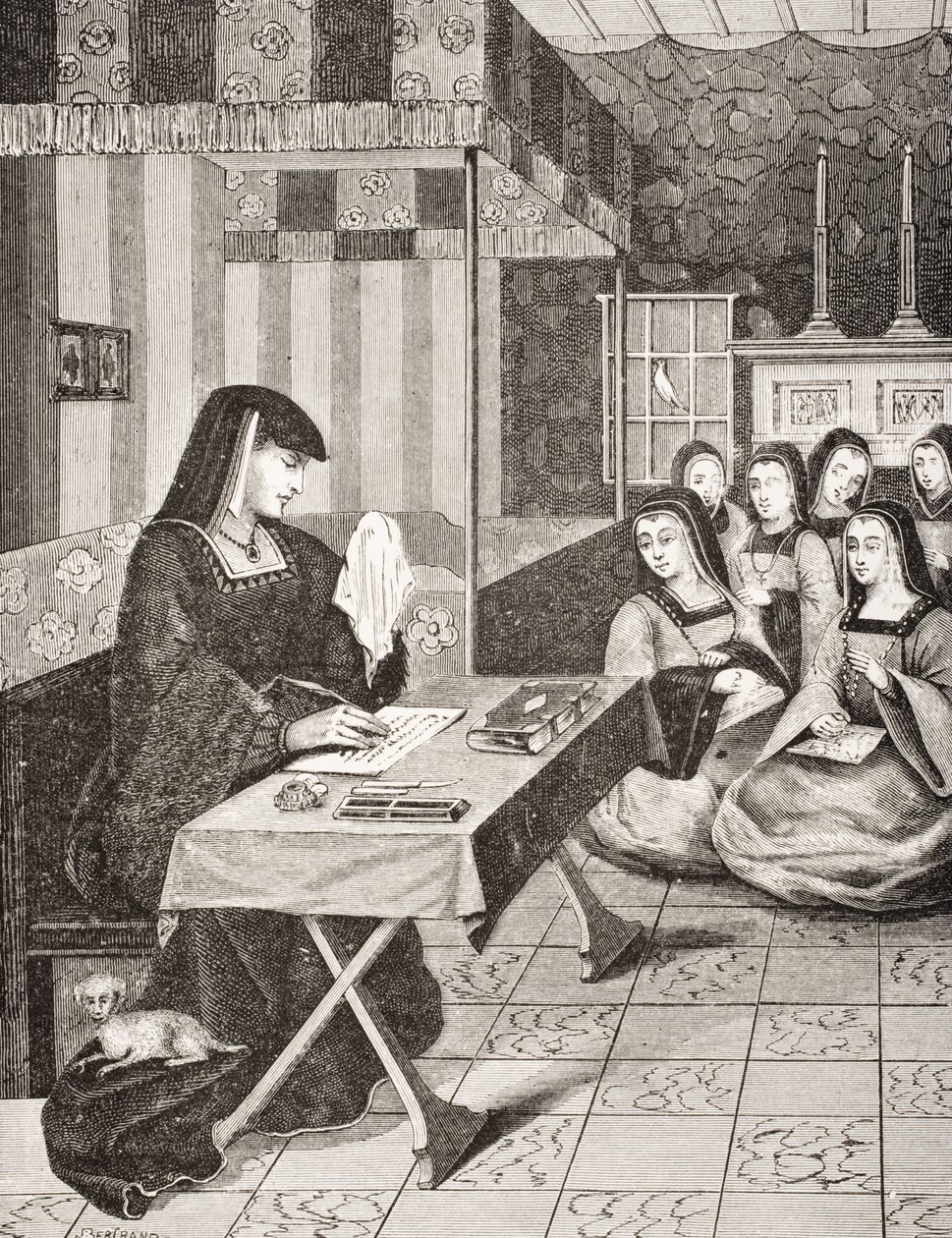 Hof van de Dames van Koningin Anne van Bretagne (1477-1514), naar een 16e-eeuwse miniatuur uit 
