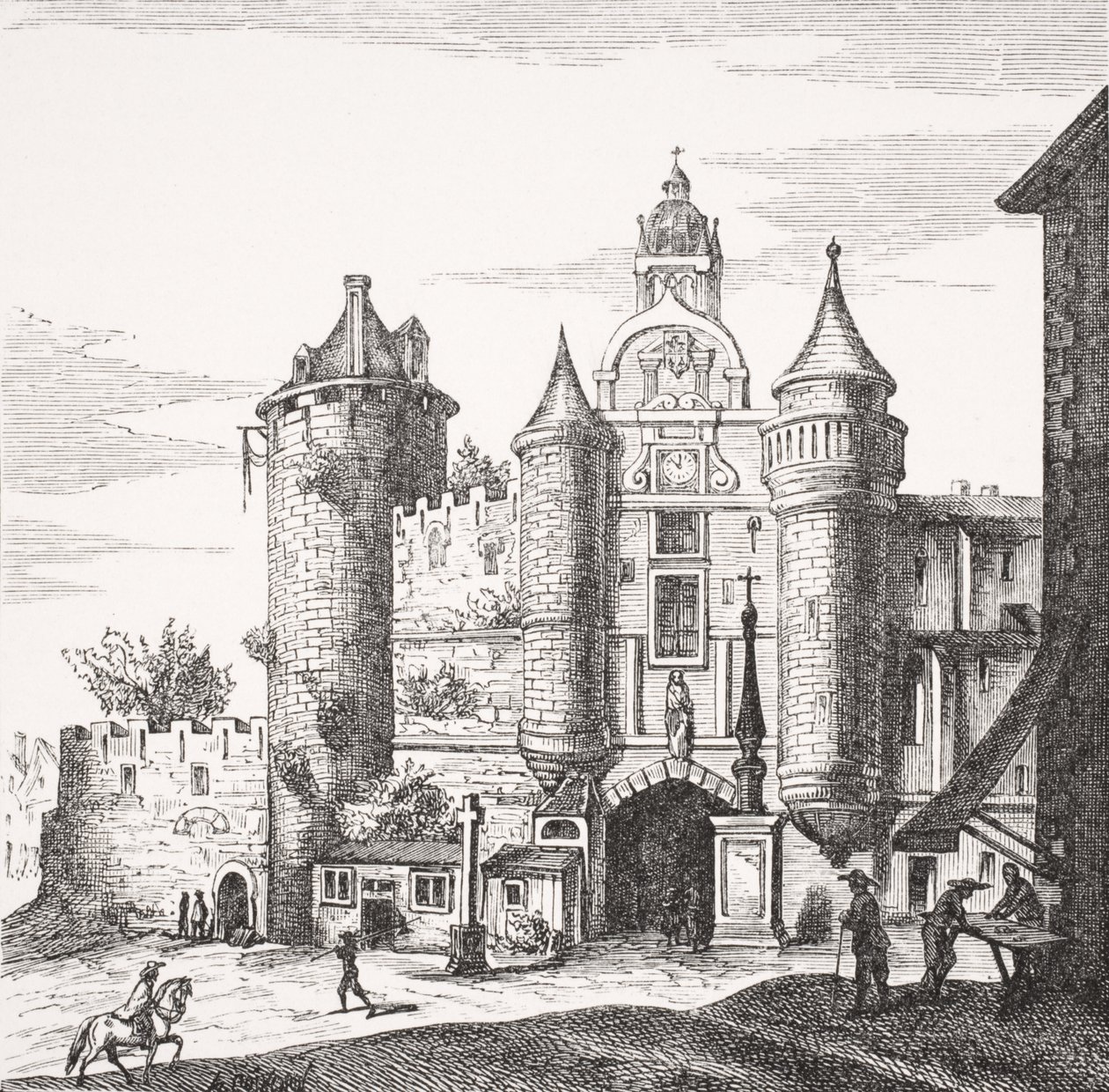 Het Grote Chatelet van Parijs, naar een kopergravure door Merian in 
