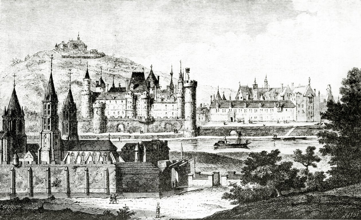 Uitzicht op Saint-Germain-des-Pres en de Pre-aux-Clercs tijdens het bewind van Karel V, uit 