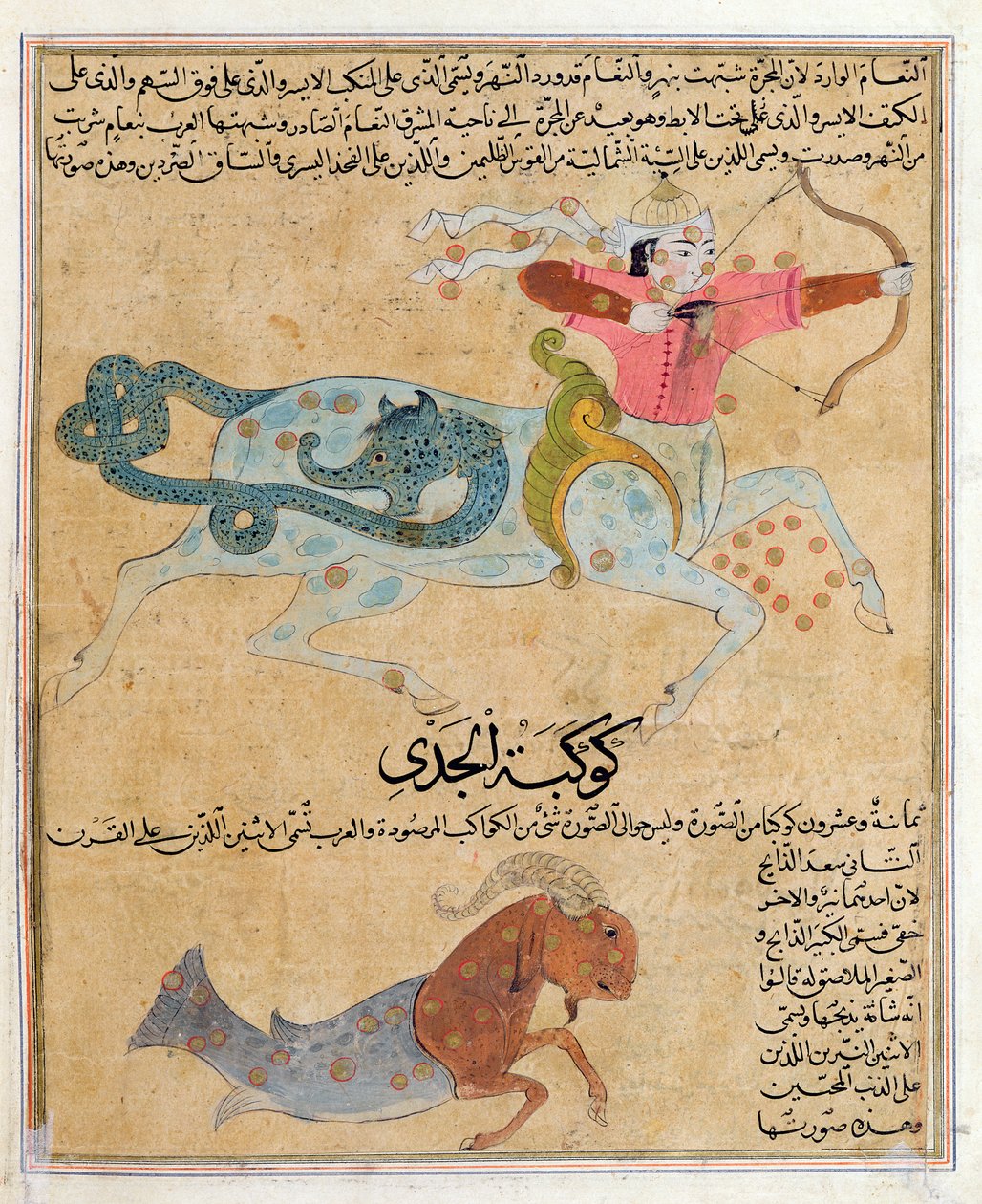 Ms E-7 fol.29b De sterrenbeelden Boogschutter en Steenbok, illustratie uit 