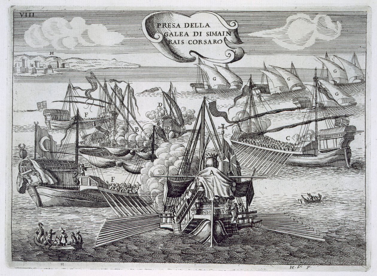 Verovering van de Galei van Simeon Rais, kaper, illustratie uit 