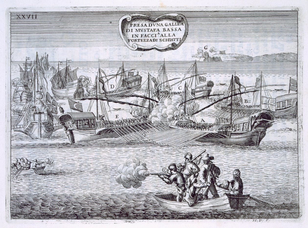 Vechtende galeien van Mustapha Bassa, illustratie uit 