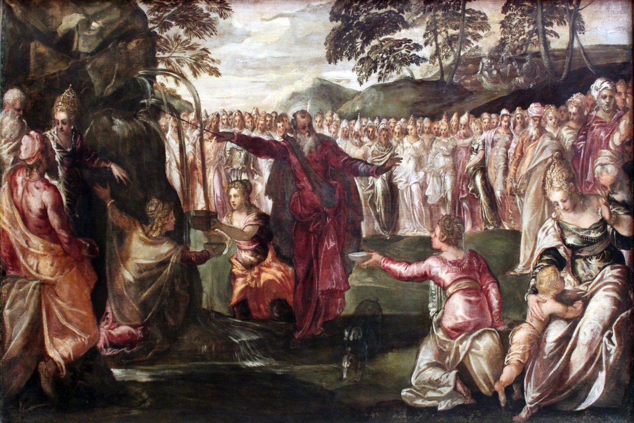Mozes slaat water uit de rots door Tintoretto