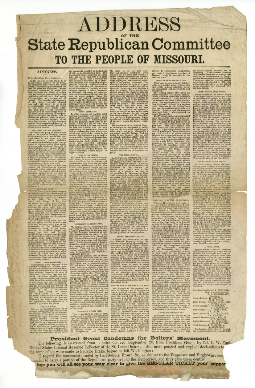 Adres van het Republikeinse Staatscomité aan het Volk van Missouri door Unknown
