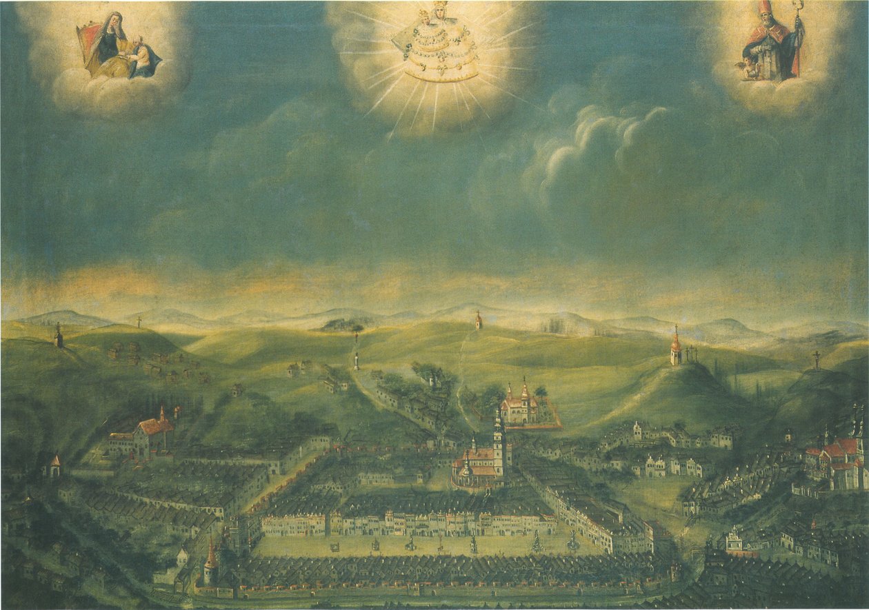 Schilderij van Tsjechische stad Třebíč gemaakt in 1677 in Mariazell in Oostenrijk door Unknown