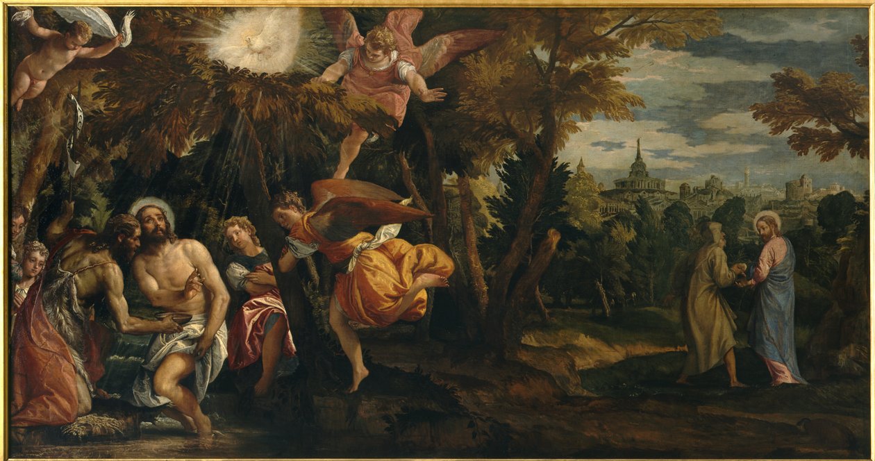 Doop en Verzoeking van Christus, c.1582 door Veronese