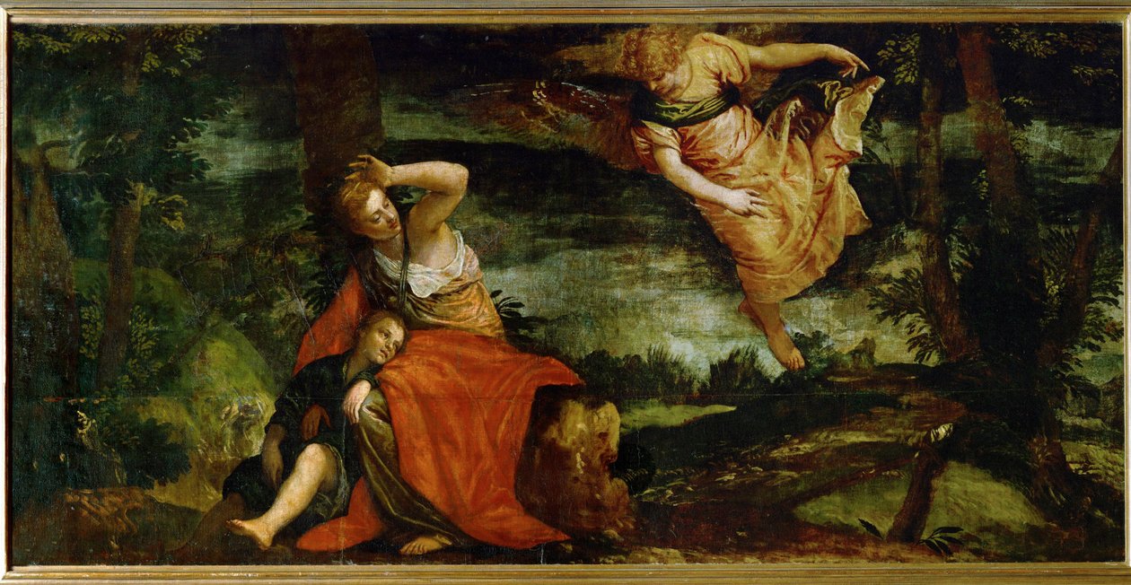 Hagar en Ismaël in de woestijn van Bersheeba, Israël ... (olieverf op doek) door (1528-88) Veronese