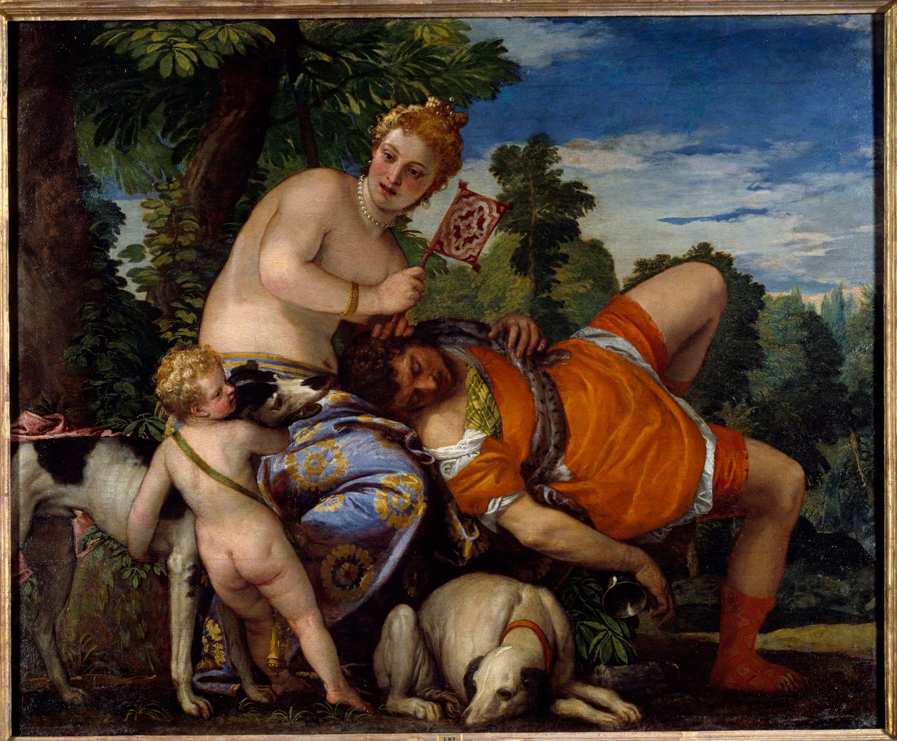 Aphrodite en Adonis. Adonis, figuur uit de Griekse mythologie, houdt van Aphrodite door Veronese
