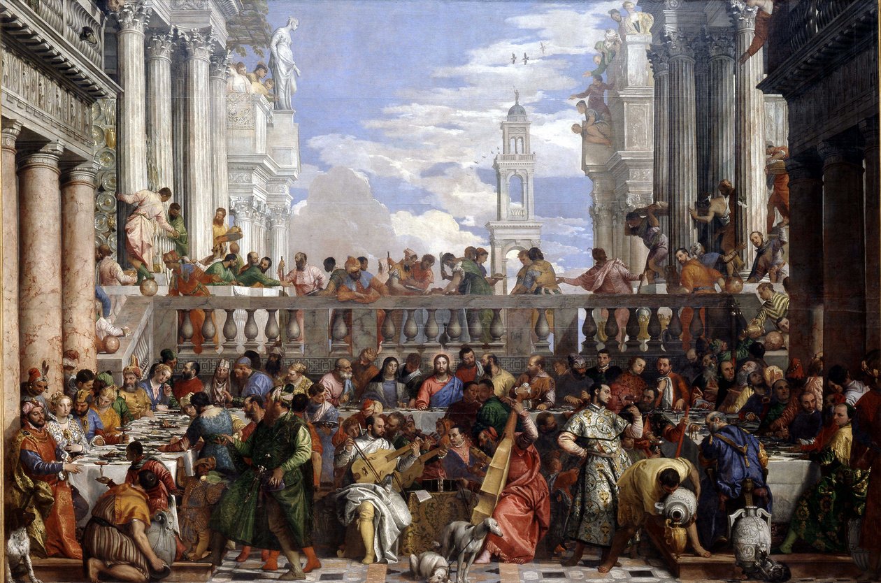 De bruiloft te Kana (Wonder van de water-naar-wijn transformatie) door Veronese door Veronese