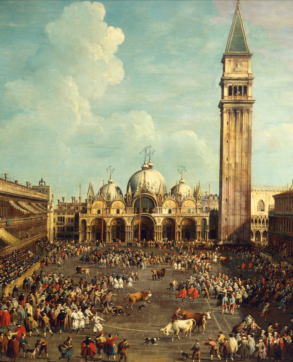 Stierenvechten of stierenjacht op Piazza San Marco door Canaletto