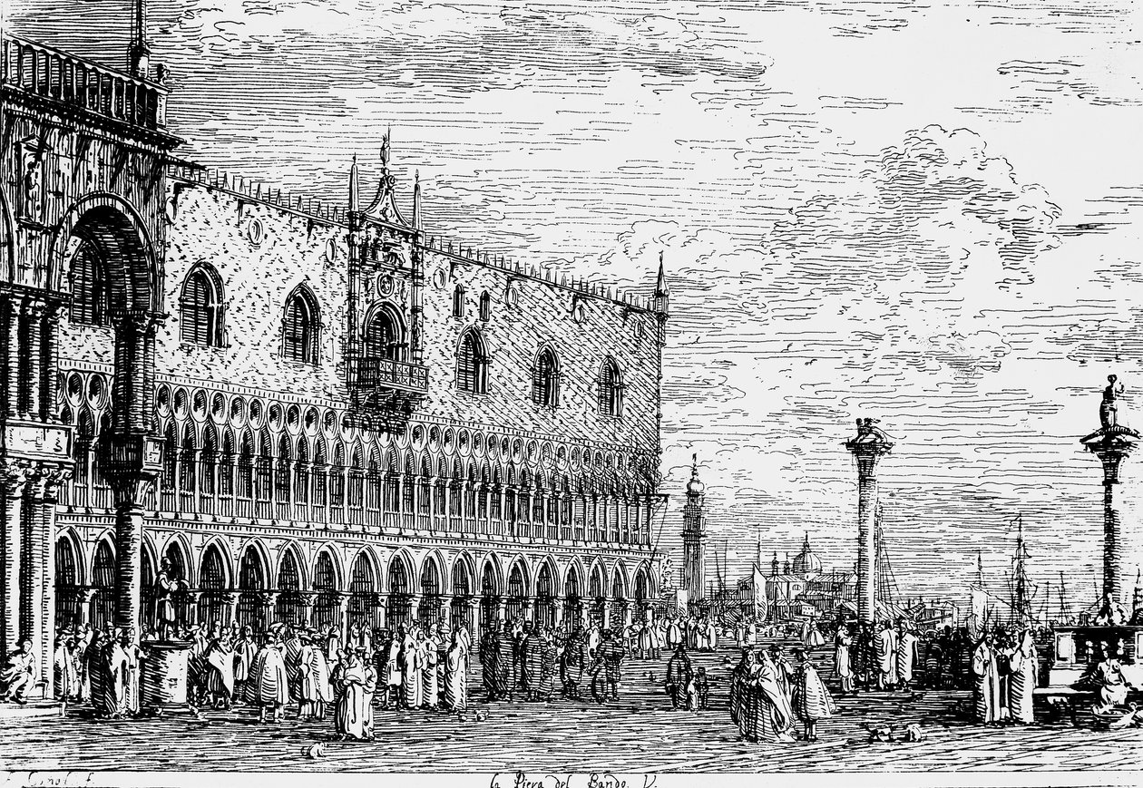 Dogenpaleis en Piera del Bando, Venetië, gravure door Giovanni Antonio Canal, bekend als Canaletto (1697-1768), Italië door Canaletto