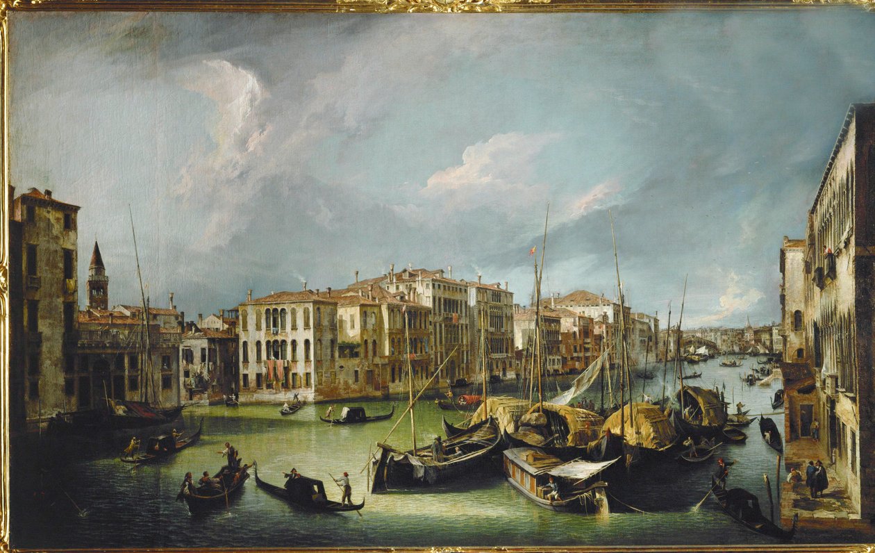 Het Canal Grande in Venetië met de Rialtobrug (schilderij op doek) door (1697-1768) Canaletto