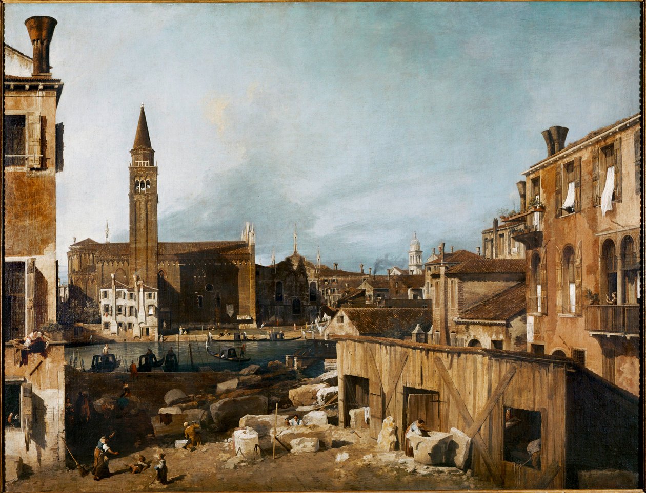 De steenhouwershof;Venetië: Campo San Vidal en de kerk Sta (olieverf op doek) door (1697-1768) Canaletto