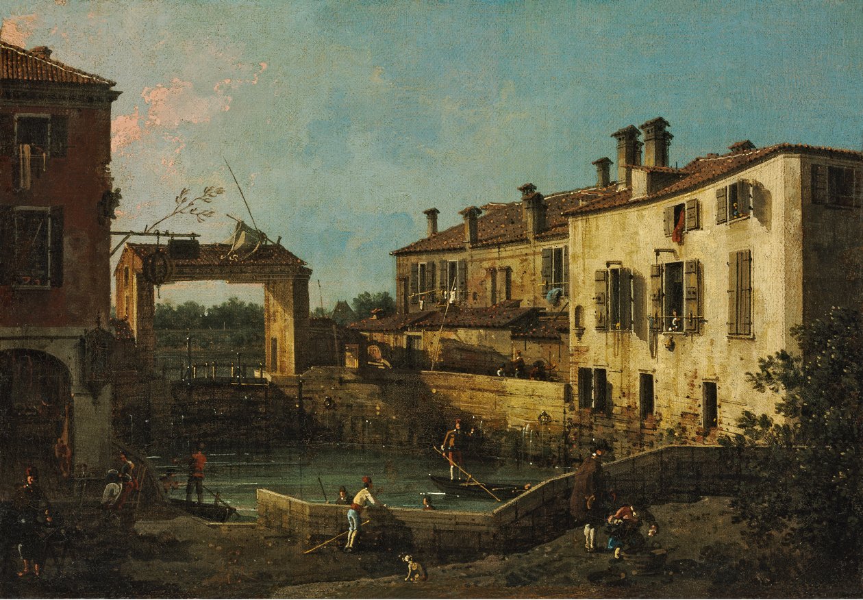 De sluis bij Dolo door Canaletto