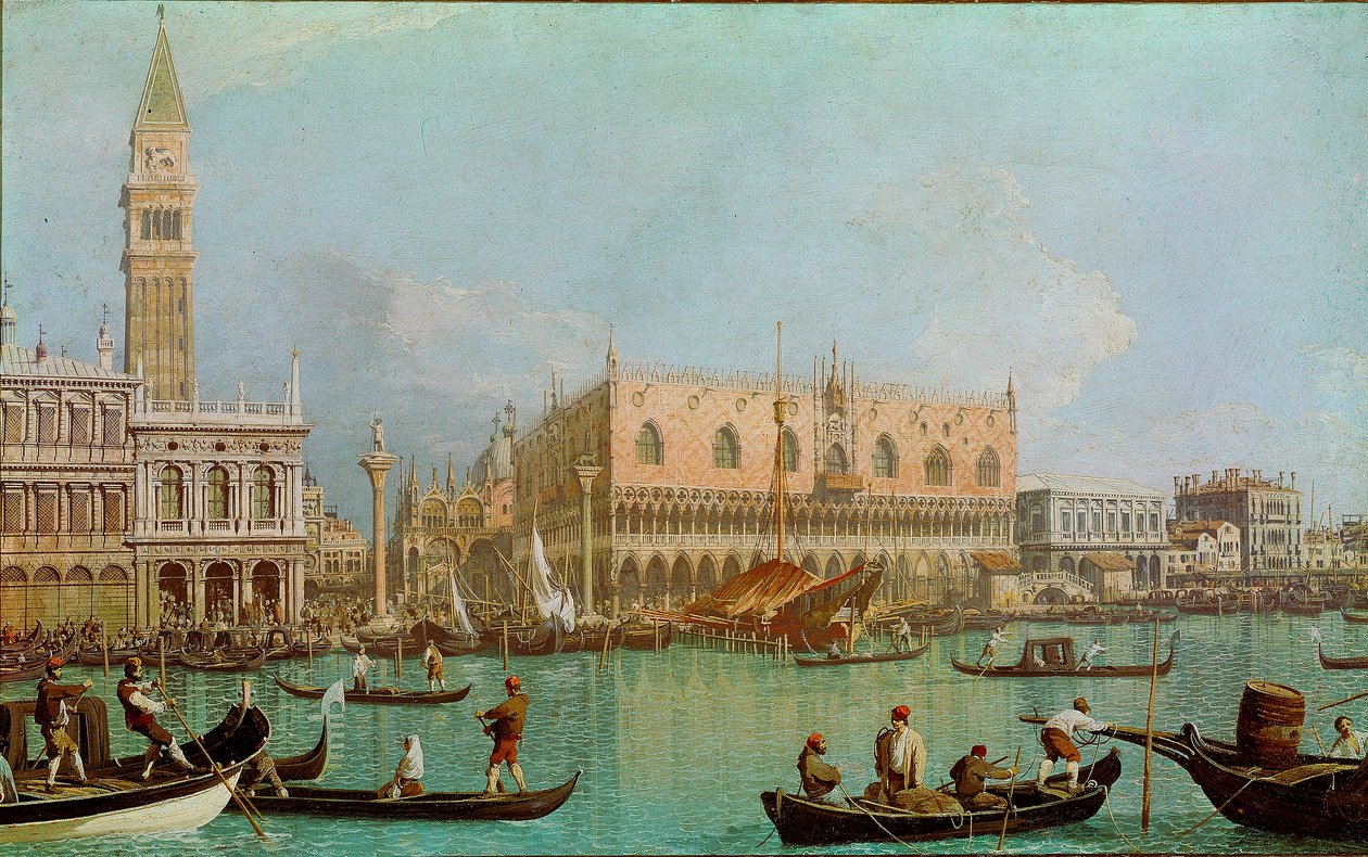 De Mole met het Dogepaleis van het bassin van San Marco door Canaletto