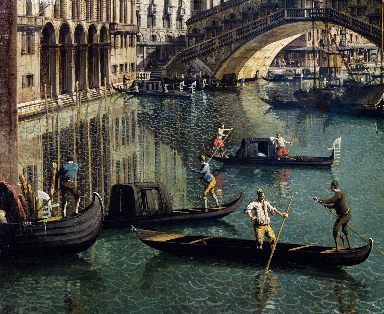 De Rialtobrug in Venetië (detail) door Canaletto