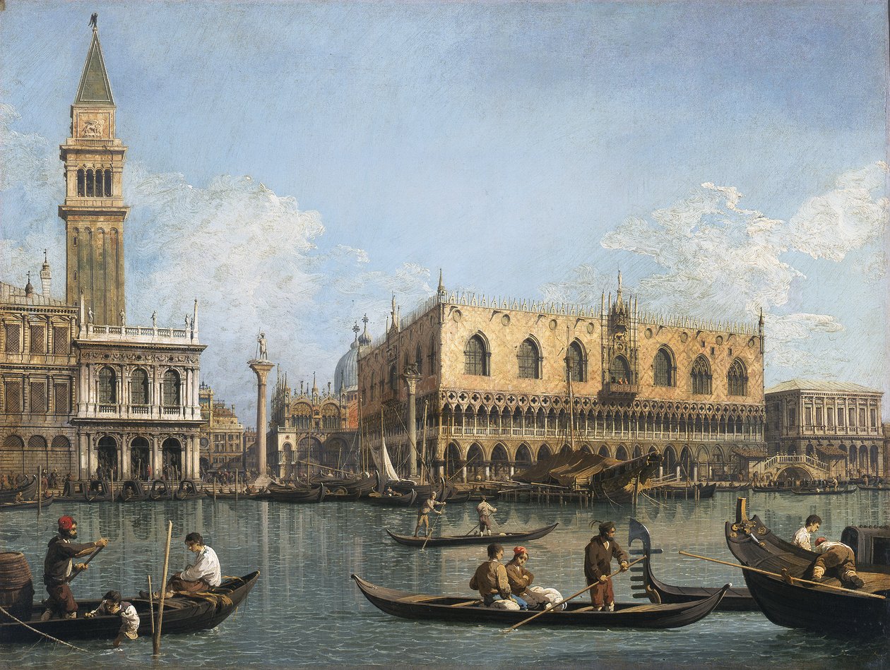 Uitzicht op het bassin van San Marco vanaf de Punta della Dogana door Canaletto
