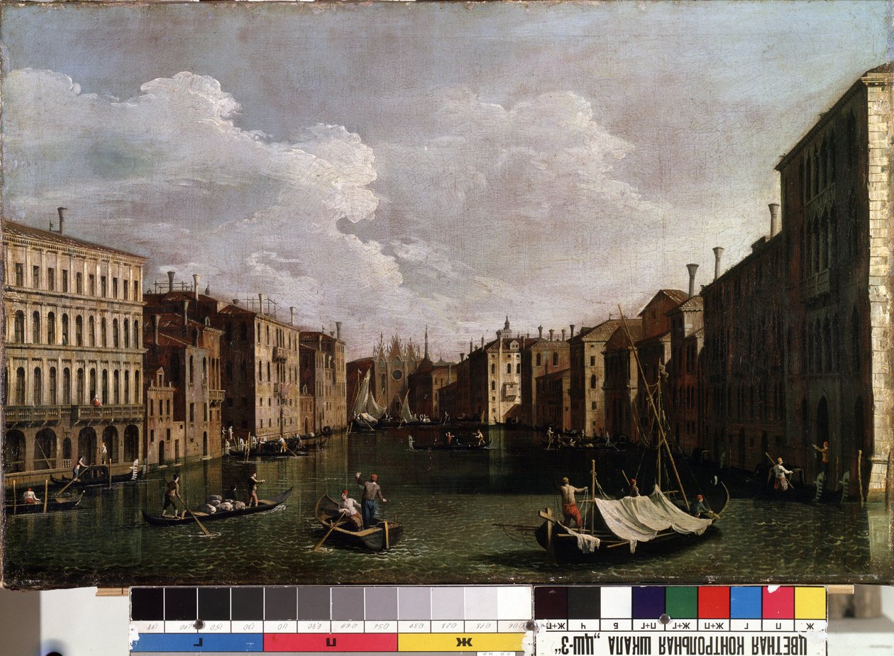 Zicht op het grote kanaal in Venetië door Canaletto
