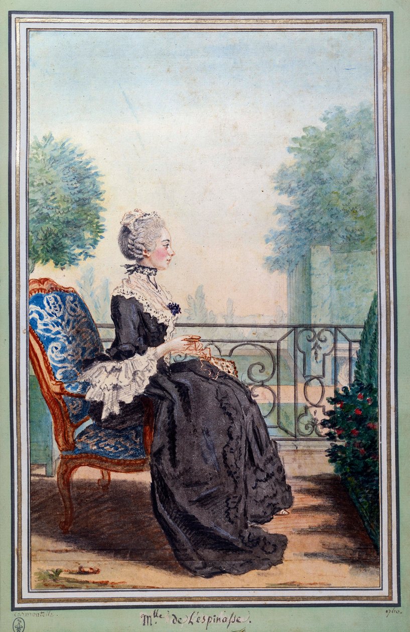 Portret van Julie de Lespinasse, vrouw van brieven door Carmontelle