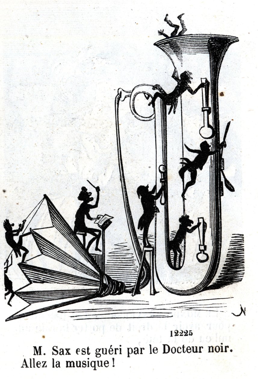 De heer Sax wordt gewond door de zwarte dokter. (Adolphe (Adolph) Sax, uitvinder van de saxofoon (1814-1894) door Nadar