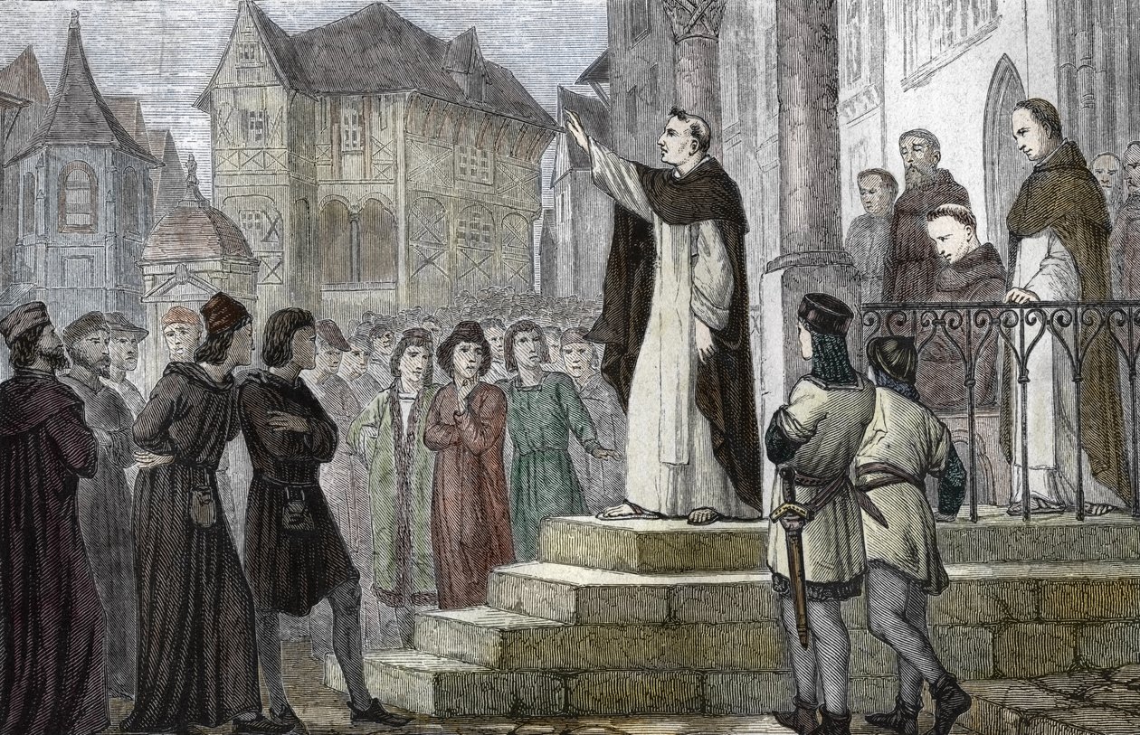 Afbeelding van Albert de Grote die lesgeeft in Parijs, aan de Universiteit van Parijs, in het eerste Dominicaanse klooster aan de Rue Saint Jacques (College des Jacobins) onder het gezag van Gueric de Saint-Quentin door (after) French School