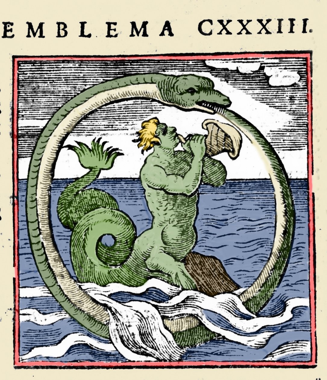 Een triton en een ouroboros, illustratie 