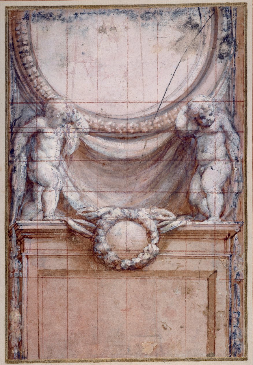 Twee putti die een leeg medaillon ondersteunen door (c.1489 1534) Correggio