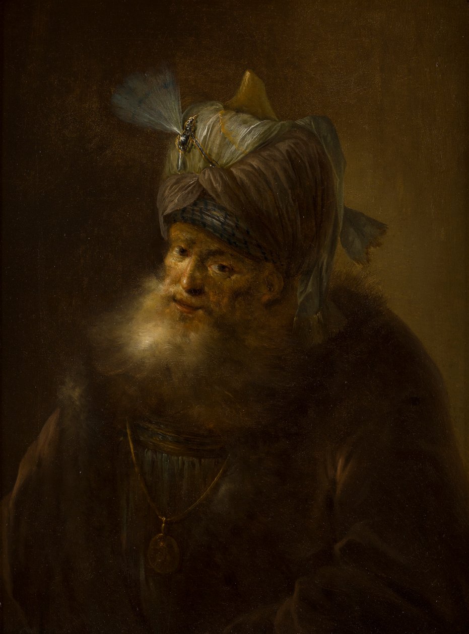 Portret van een Man in een Tulband door (follower of) Rembrandt Harmensz. van Rijn