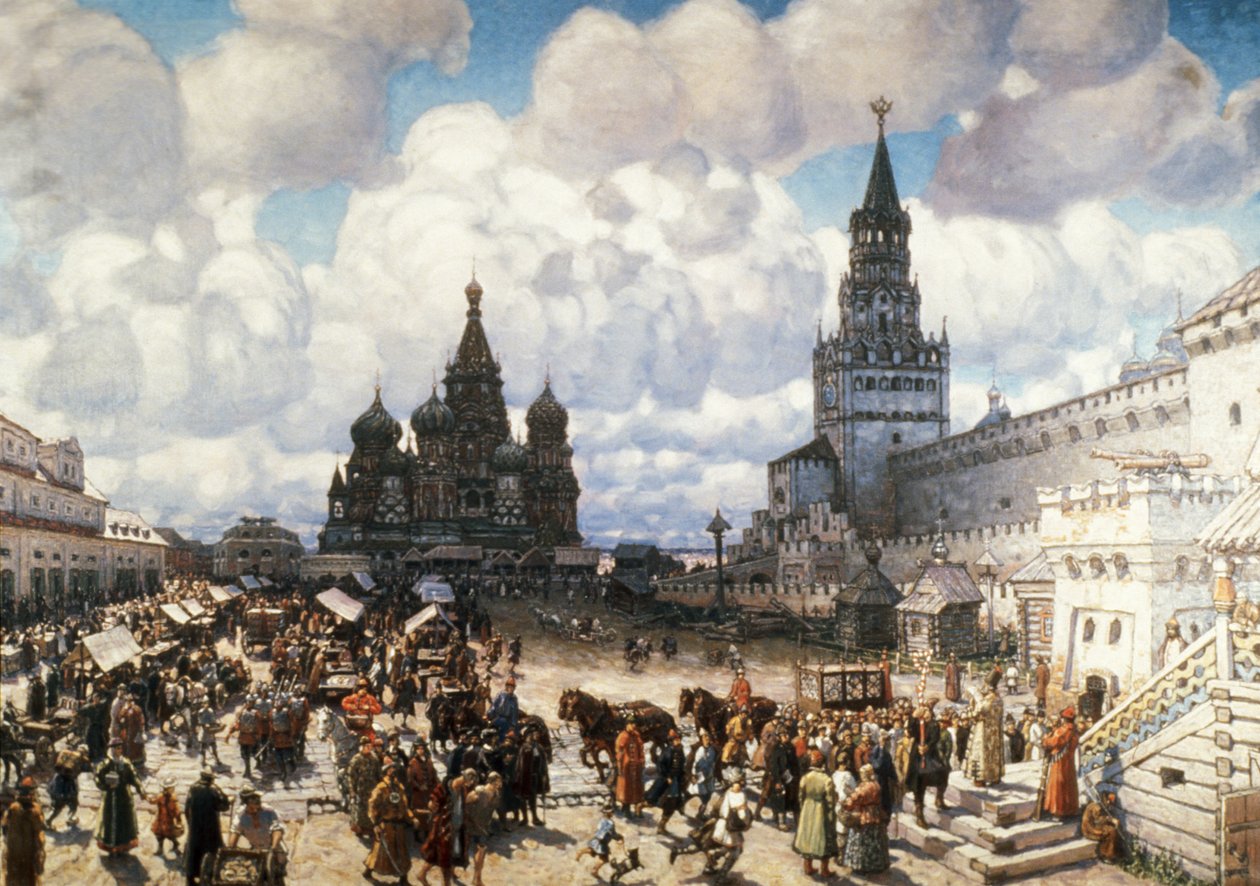 Een olieverfschilderij van het Rode Plein in Moskou in de 17e eeuw door Viktor Vasnetsov door Unknown