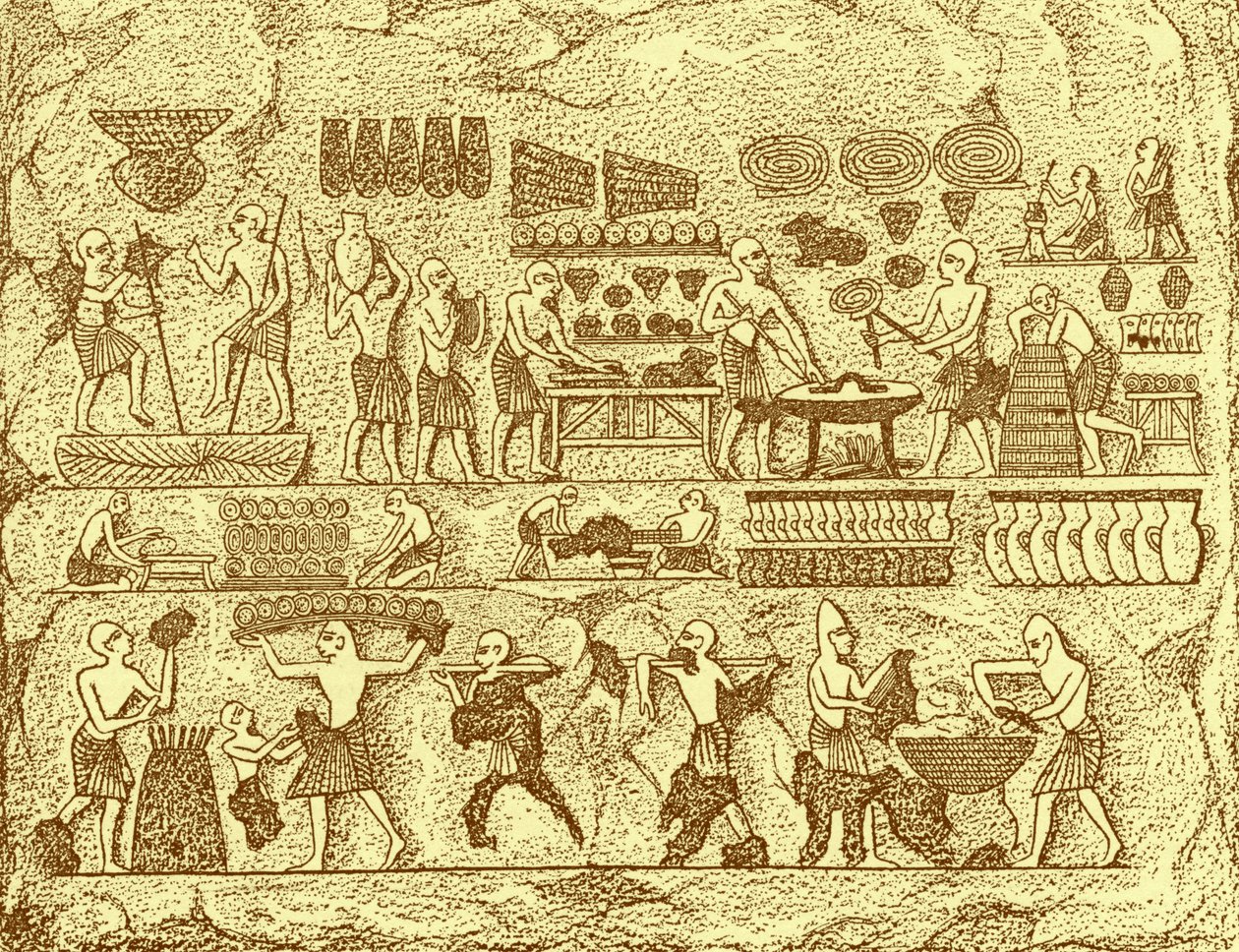 Oude Egyptenaren bakken brood door Unknown