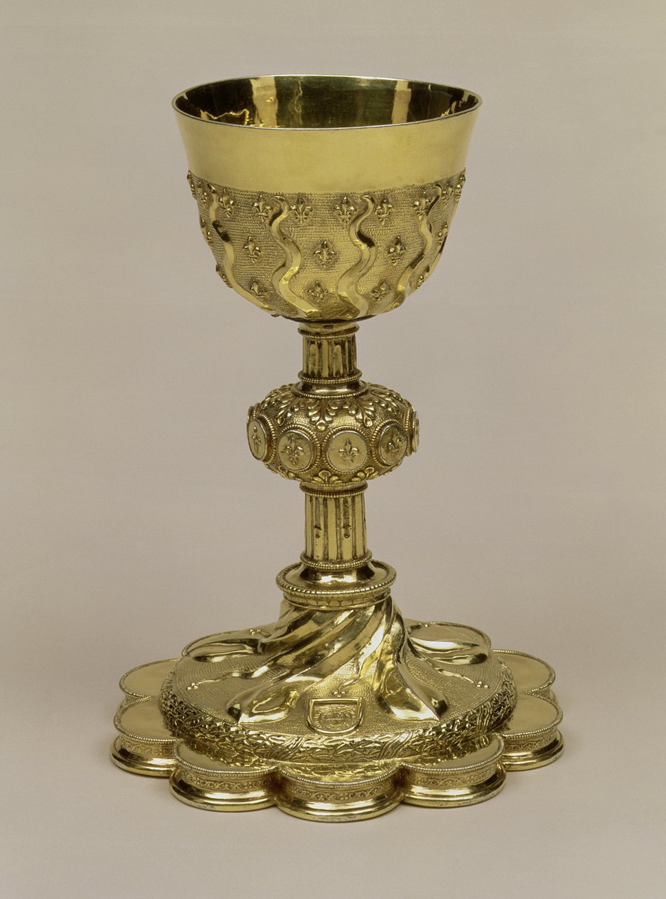 Francis I zilververgulde kelk op een decafoil voet met het wapen van Fabius Mirto Frangipani (1514-87) aartsbisschop van Nazareth, gemaakt in Parijs, 1532-33 door Unknown