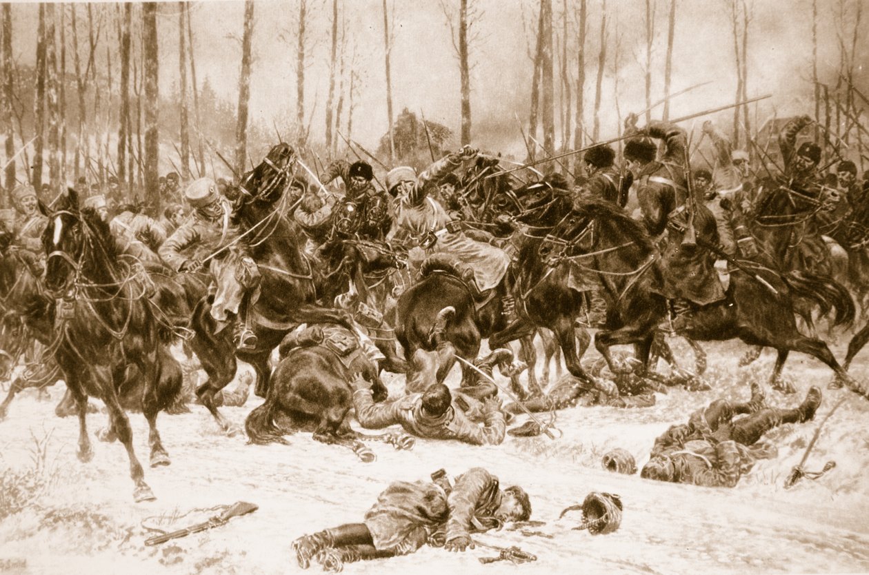 Pruisische Cavalerie tegen Kozakken van de Don: Hevige ontmoeting aan de Dnjestr, 1914-19 door Unknown