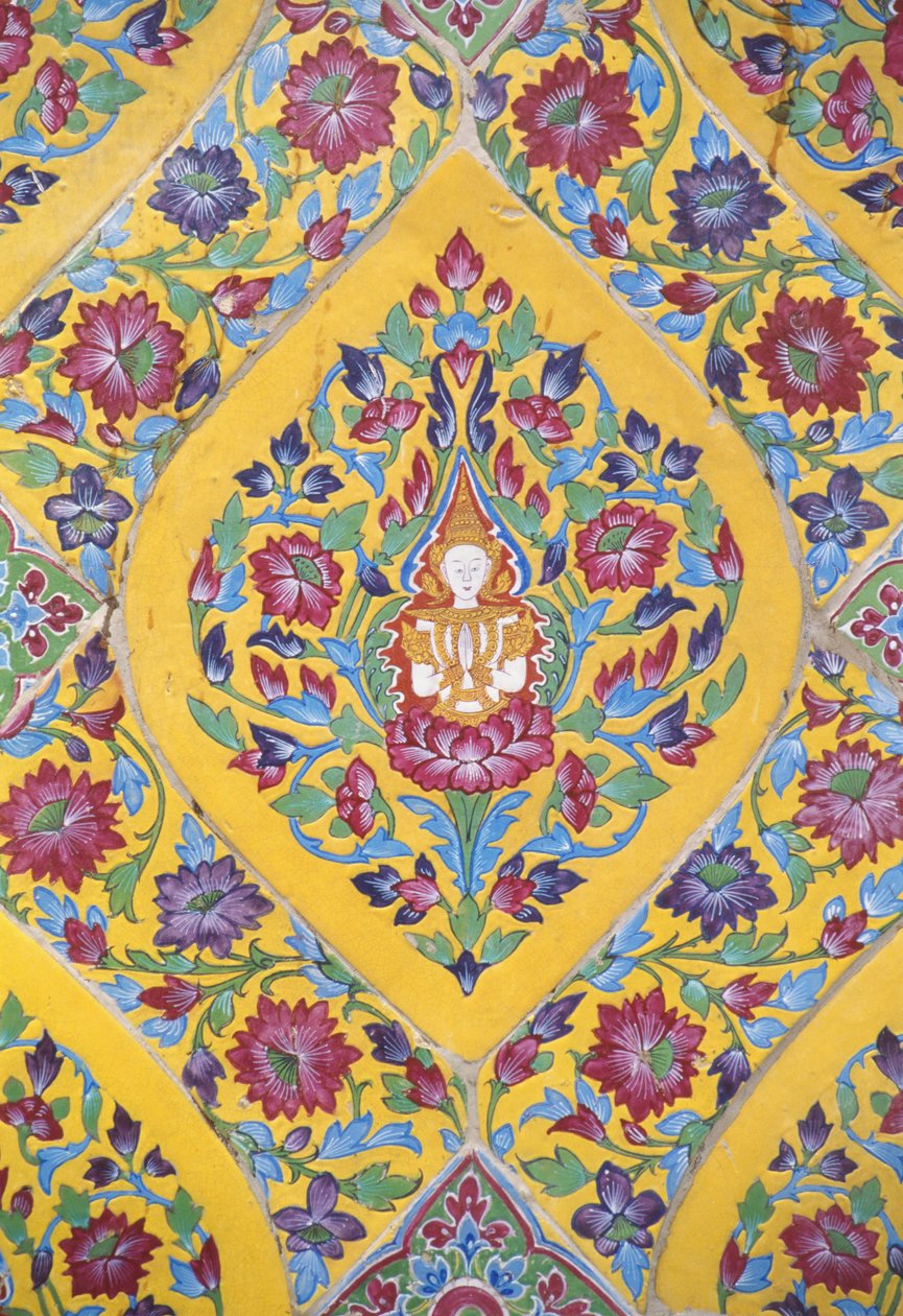 Thailand, Wat Rachabophit, Boeddhistische tempel, kleurrijk tegel detail door Unknown