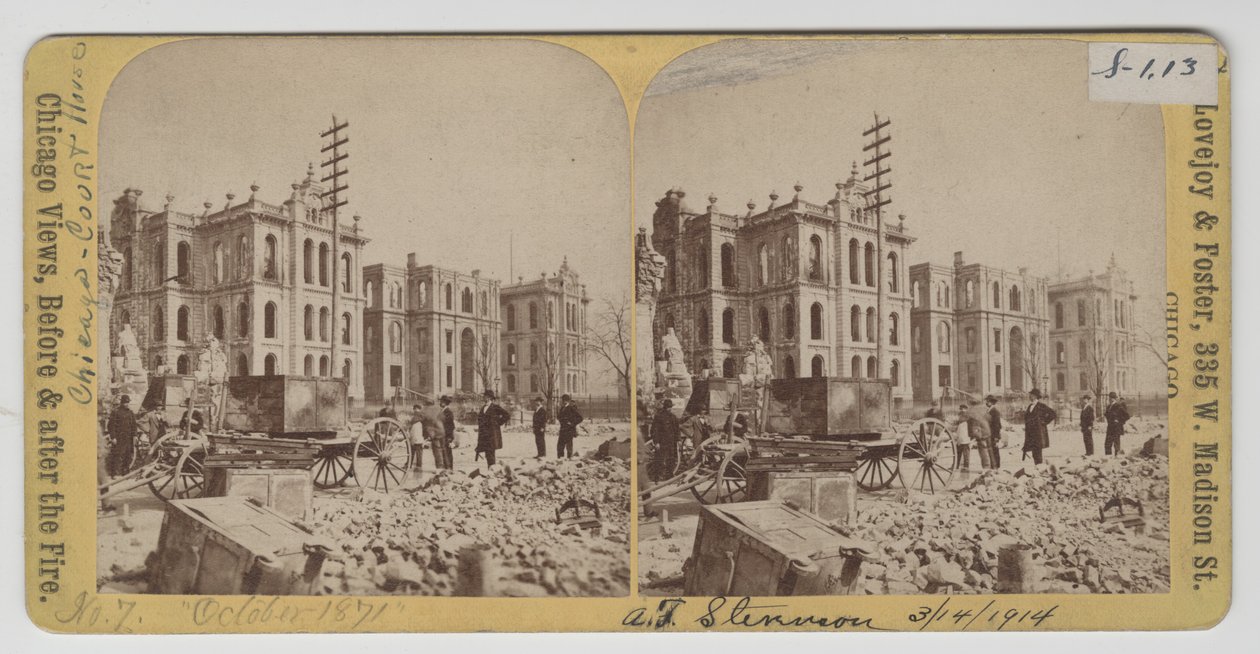 Cook County Court House en City Hall na de brand van Chicago in 1871 door American Photographer
