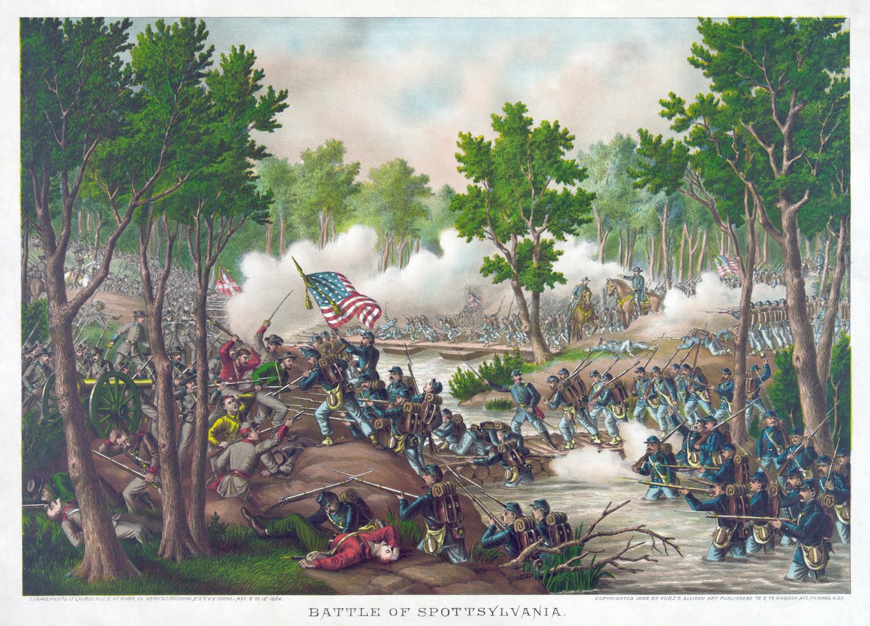 Slag bij Spotsylvania, gepubliceerd door Kurz & Allison, 1888 door American School