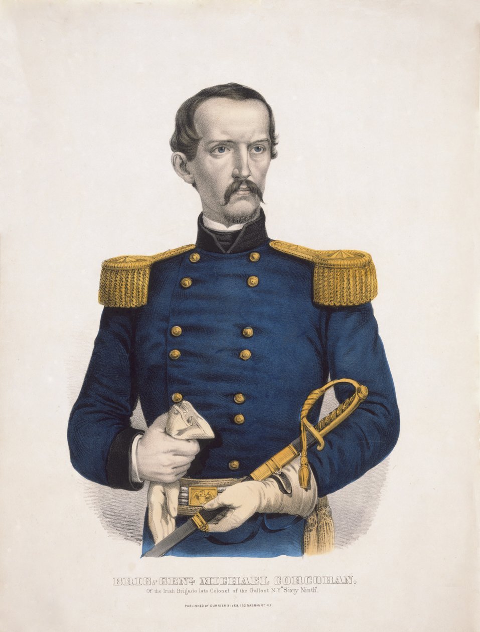 Brig.-Genl. Michael Corcoran - van de Ierse Brigade, voormalig kolonel van de dappere N.Y. Zestig Negende, pub. 1860 door American School
