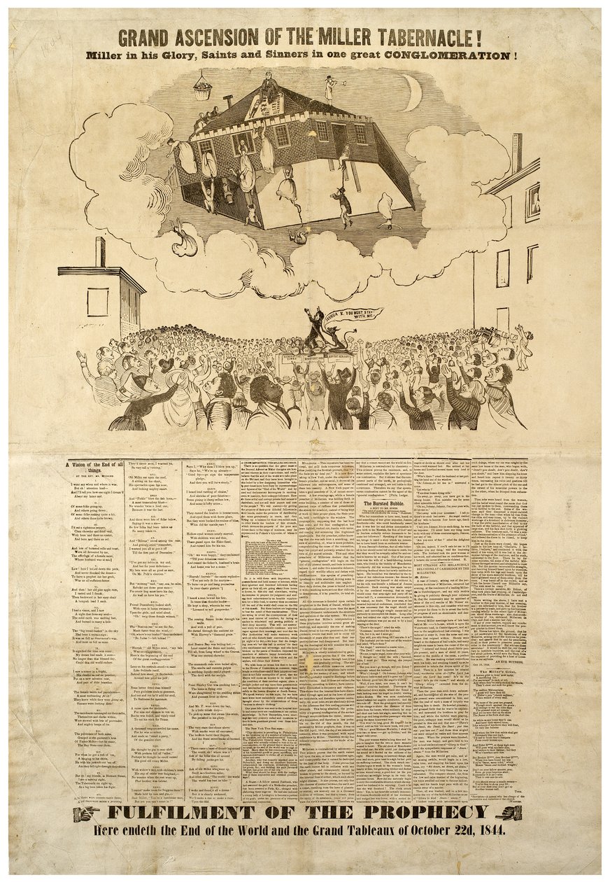 Grote opstijging van de Miller Tabernacle, Broadside die het einde van de wereld afbeeldt, 1844 door American School