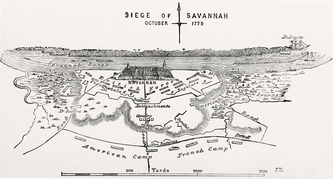 Plan van het Beleg van Savannah, Oktober 1779 door American School