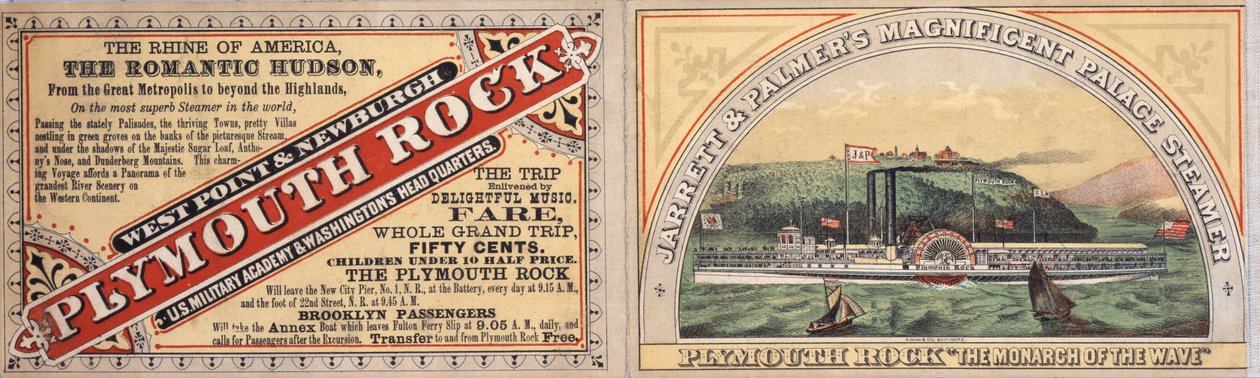Plymouth Rock stoomboot advertentie, recto door American School