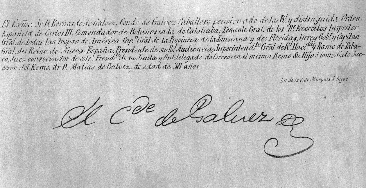 Handtekening van Bernardo de Galvez (detail) door American School