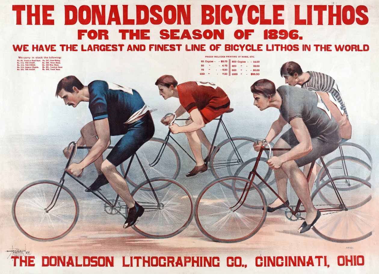 De Donaldson-fiets Lithos voor het seizoen van 1896, uitgegeven 1896 door American School