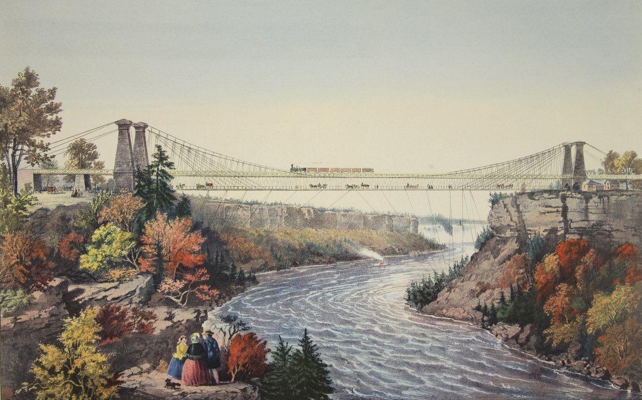 De spoorweg hangbrug, nabij Niagara Falls door American School