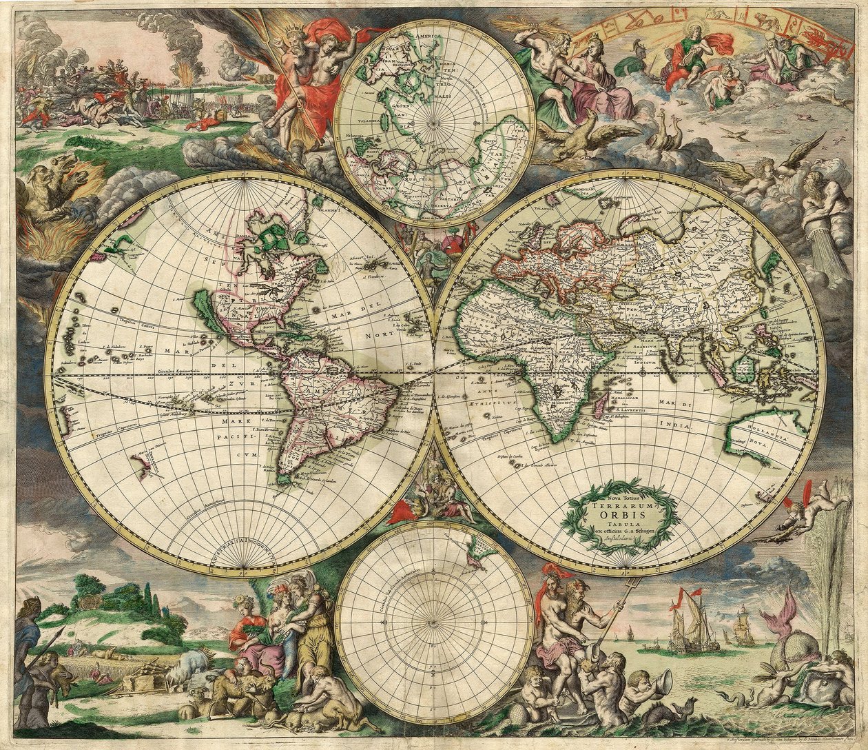 Terrarum Orbis Tabula na G. a Schagen. Pub. C. 1689 door Dutch School