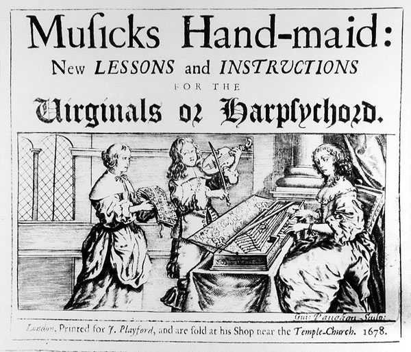 Musics Hand-Maid: Nieuwe lessen en instructies voor de virginaal of klavecimbel, gegraveerd door Guiseppe Vaughan, 1678 door English School