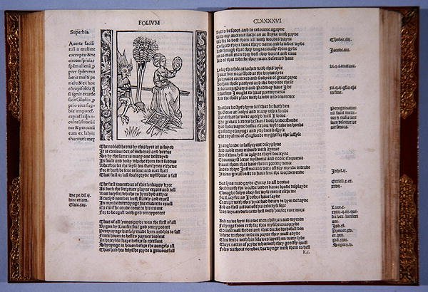 Van Overheersende Trots, uit Dit Huidige Boek genaamd Het Schip der Dwazen, door Sebastian Brandt, gedrukt door Richard Pynson, 1509 door English School