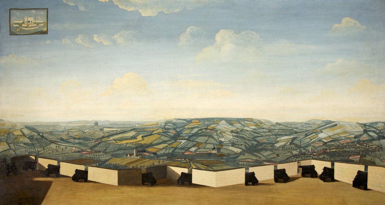 Stroud vanaf Rodborough Fort, Gloucestershire, c.1765 door English School